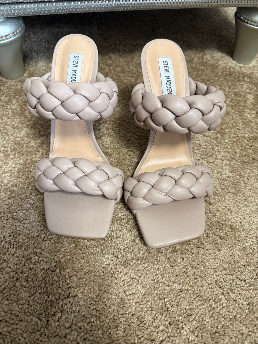 Steve Madden Women's Braided Strap Heeled Sandals in Taupe